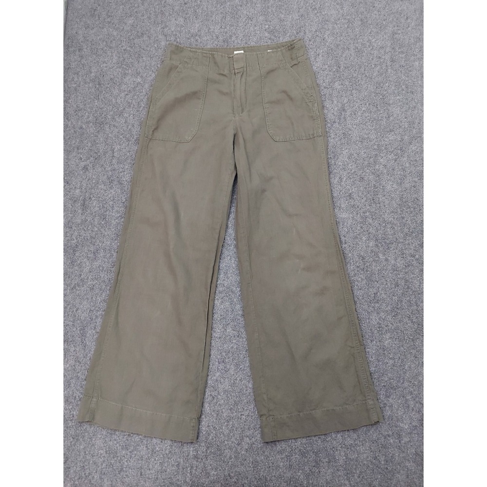 Gap Pants Womens 8 Olive Green Wide Leg Pockets Linen Cotton Blend Casual Beach